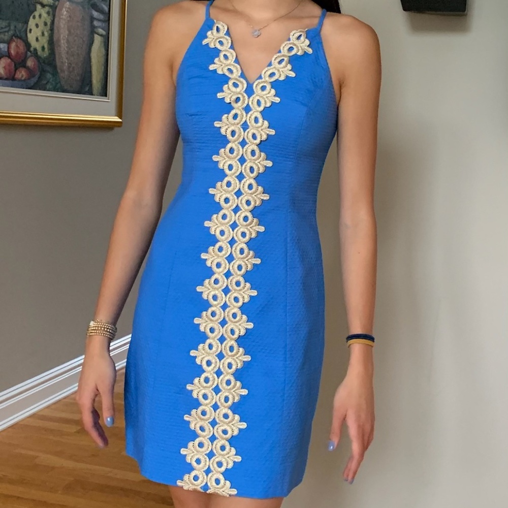 Lilly Pulitzer Pearl Lapis Blue & Gold Shift dress